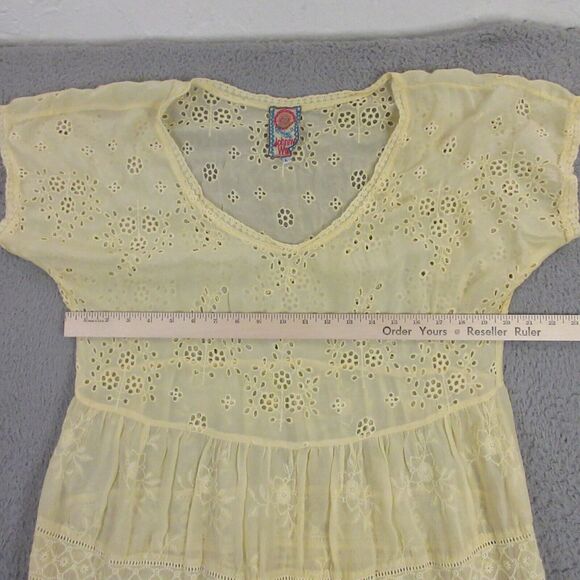 Johnny Was Eyelet Embroidered Tunic Top Dress size L Sheer Fairy Whimsy Boho - Picture 5 of 7